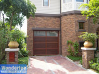 Aluminum frame, wood panels and tempered glasses garage door