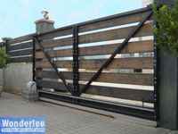 wood slide gate with LiftMaster SLY300 electric opener
